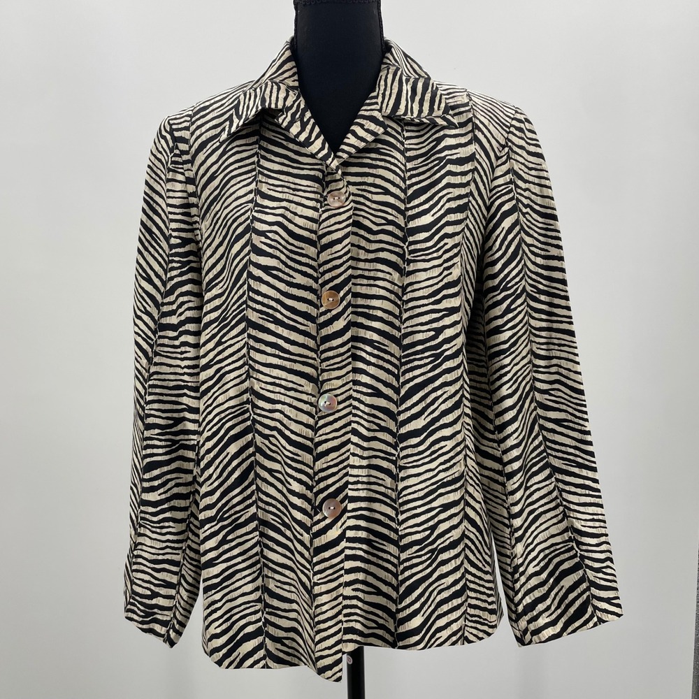 SILKLAND Zebra Animal Print Blazer Jacket 100%‎ Silk Womens Size 6 Button Front